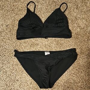 No Boundaries Black Textured Bikini Set